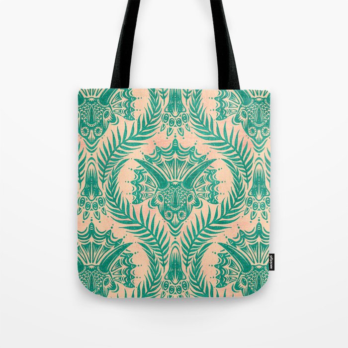 Triceratops Damask - Verdigris on peach Tote Bag Gallery Image 1