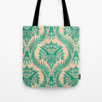 Triceratops Damask - Verdigris on peach Tote Bag Gallery Image 1