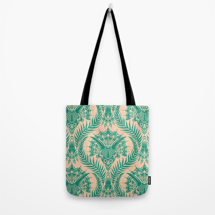 Triceratops Damask - Verdigris on peach Tote Bag Gallery Image 2