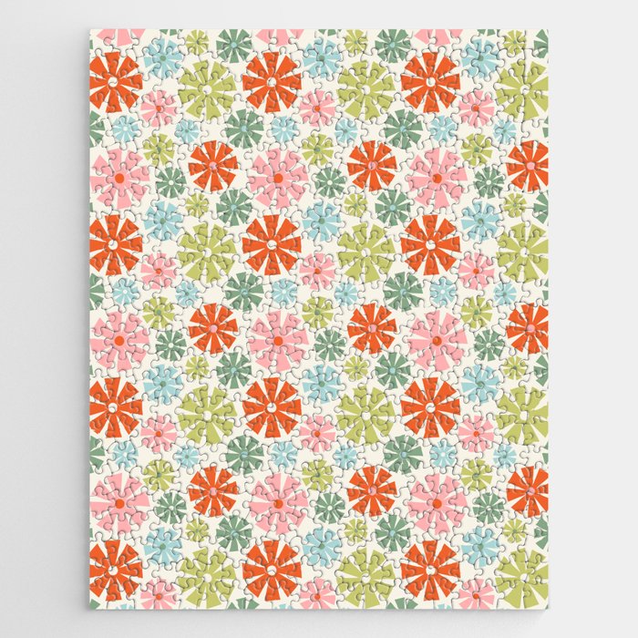 Retro Pinwheel Snowflakes - Holiday Colors Jigsaw Puzzle Gallery Image 1