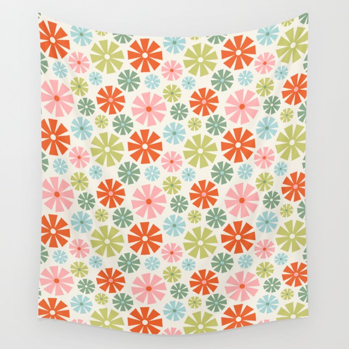 Retro Pinwheel Snowflakes - Holiday Colors Wall Tapestry Gallery Image 4