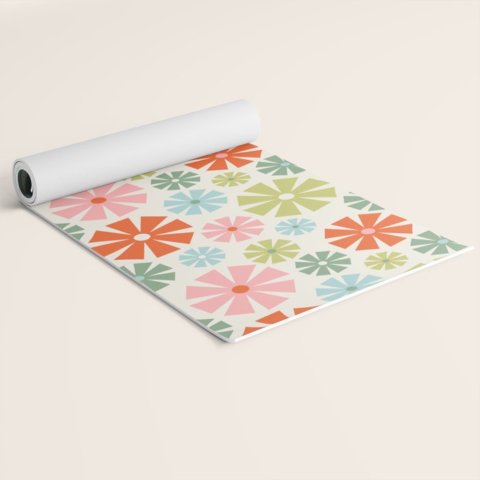 Retro Pinwheel Snowflakes - Holiday Colors Yoga Mat Gallery Image 2