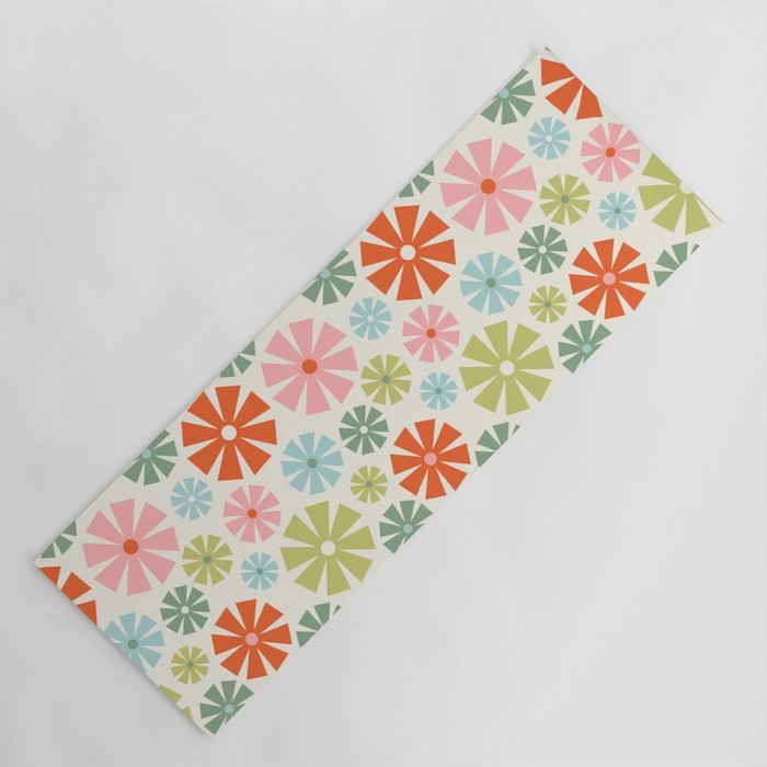 Retro Pinwheel Snowflakes - Holiday Colors Yoga Mat Gallery Image 1