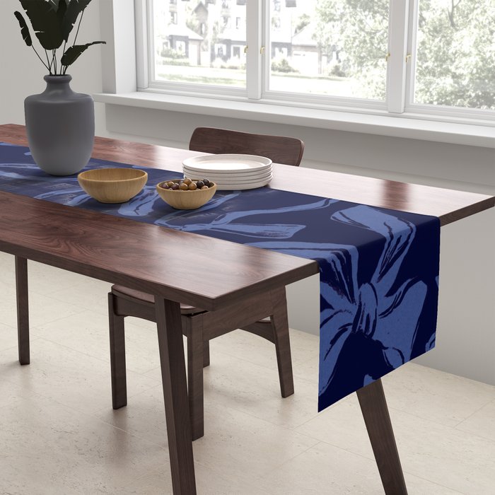 Blue bow pattern with dark background Table Runner Gallery Image 2