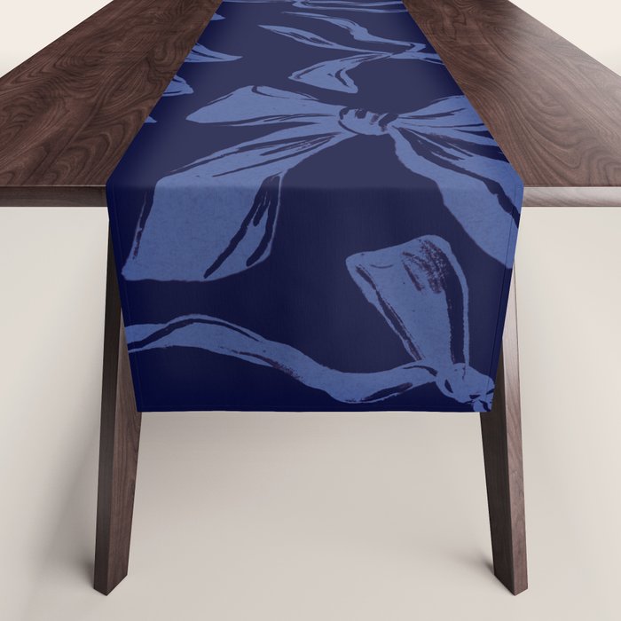 Blue bow pattern with dark background Table Runner Gallery Image 1