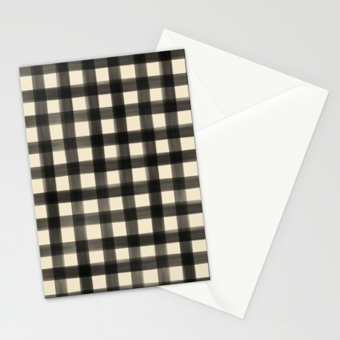 Watercolor Gingham - Black and Cream Stationery Card Gallery Image 2