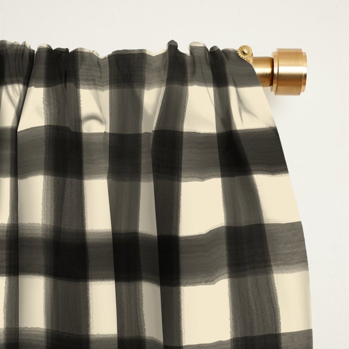 Watercolor Gingham - Black and Cream Window Curtain Gallery Image 2