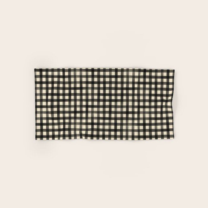 Watercolor Gingham - Black and Cream Bath Towel Gallery Image 1