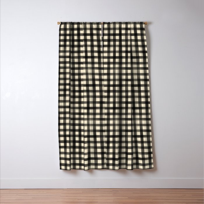 Watercolor Gingham - Black and Cream Window Curtain Gallery Image 3