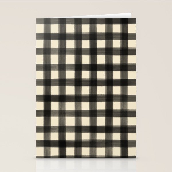 Watercolor Gingham - Black and Cream Stationery Card Gallery Image 1