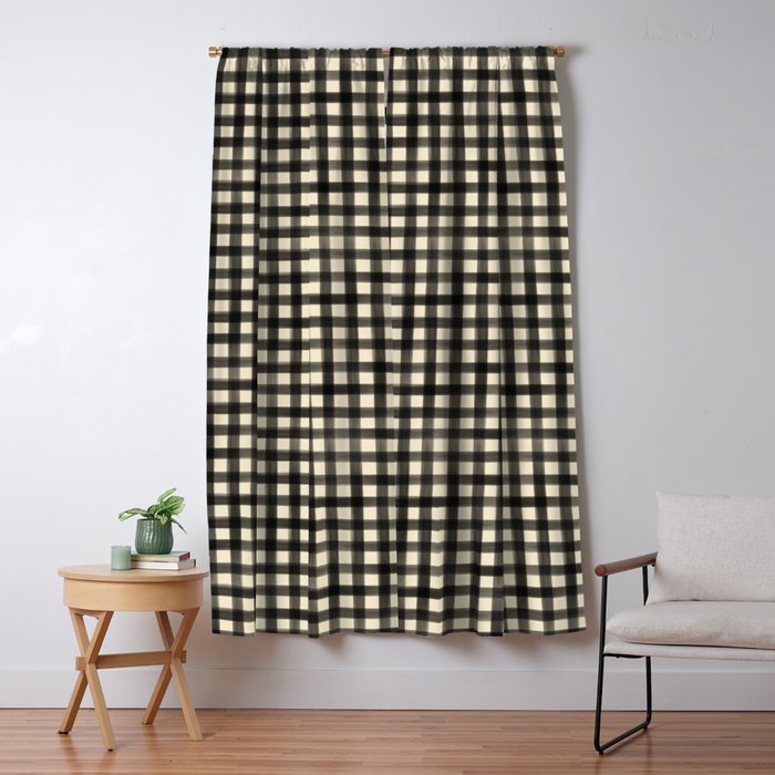 Watercolor Gingham - Black and Cream Window Curtain Gallery Image 1
