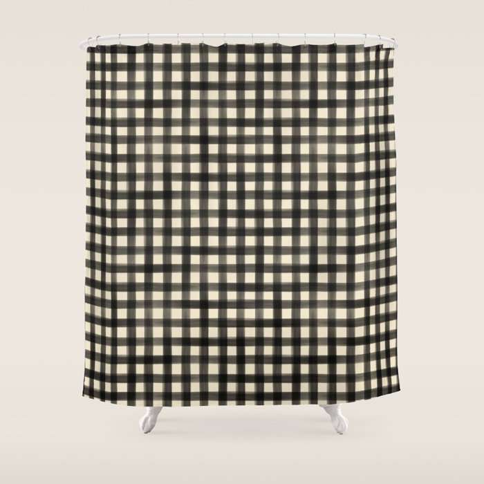 Watercolor Gingham - Black and Cream Shower Curtain Gallery Image 1