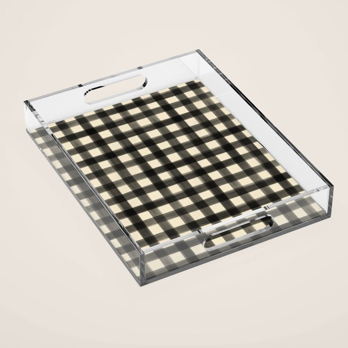 Watercolor Gingham - Black and Cream Acrylic Tray Gallery Image 1