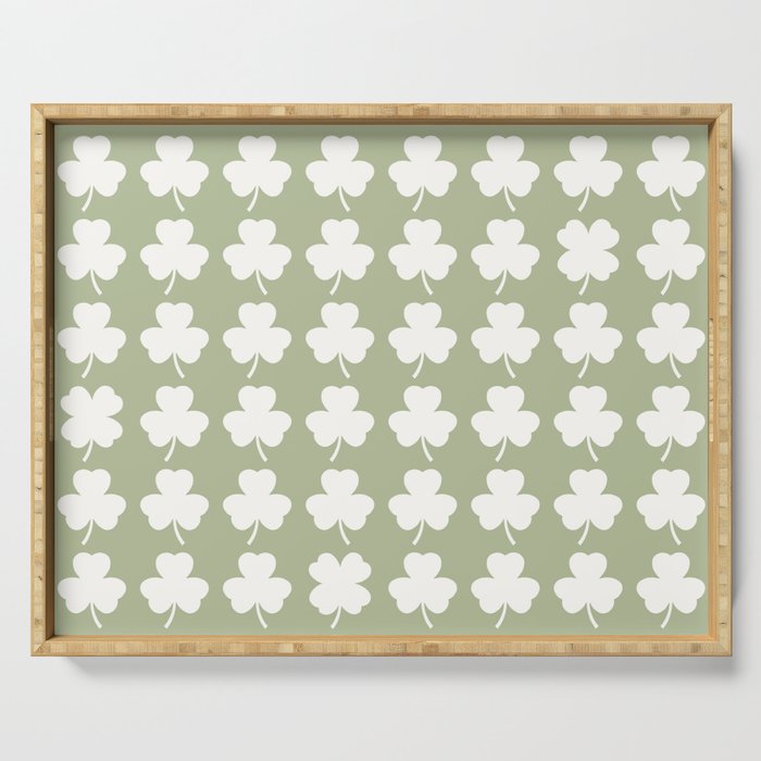 Clovers XXVI Natural Green Botanical Pattern Serving Tray Gallery Image 1