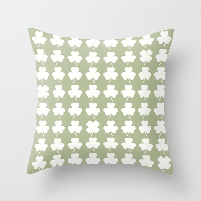Clovers XXVI Natural Green Botanical Pattern Throw Pillow Gallery Image 6