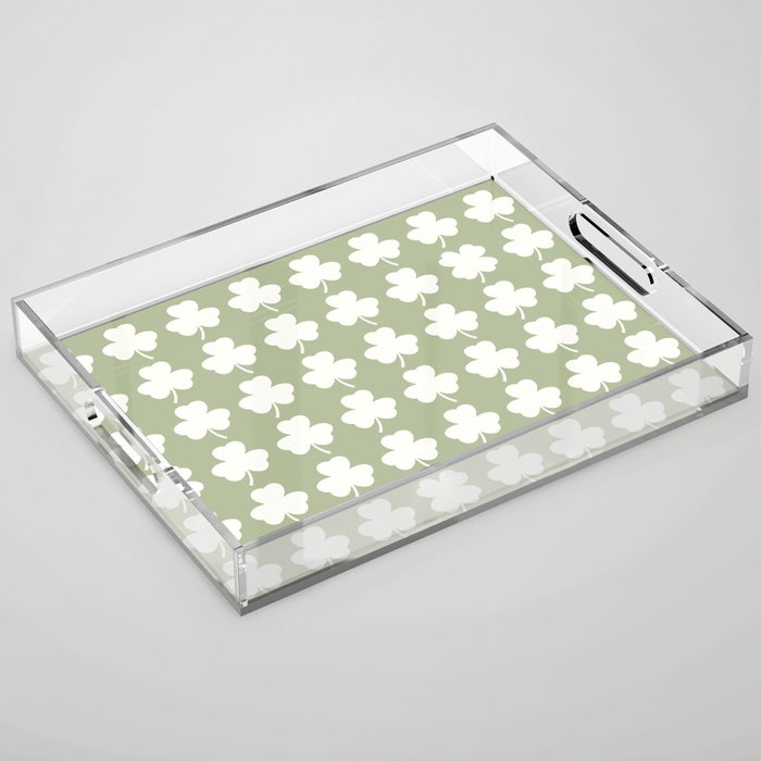 Clovers XXVI Natural Green Botanical Pattern Acrylic Tray Gallery Image 1
