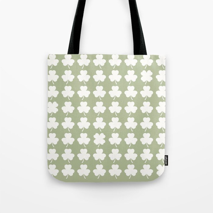Clovers XXVI Natural Green Botanical Pattern Tote Bag Gallery Image 1