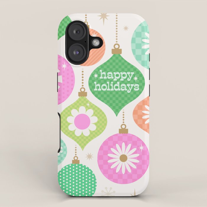 Happy Holidays Retro Ornaments - Pink & Green iPhone Case Gallery Image 1