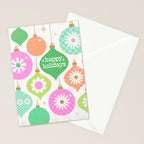 Happy Holidays Retro Ornaments - Pink & Green Stationery Card Gallery Image 2