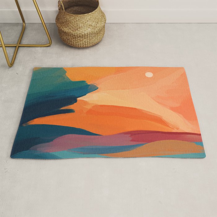 Sunset Over The Water - in Orange, Teal, and Blue Rug Gallery Image 1