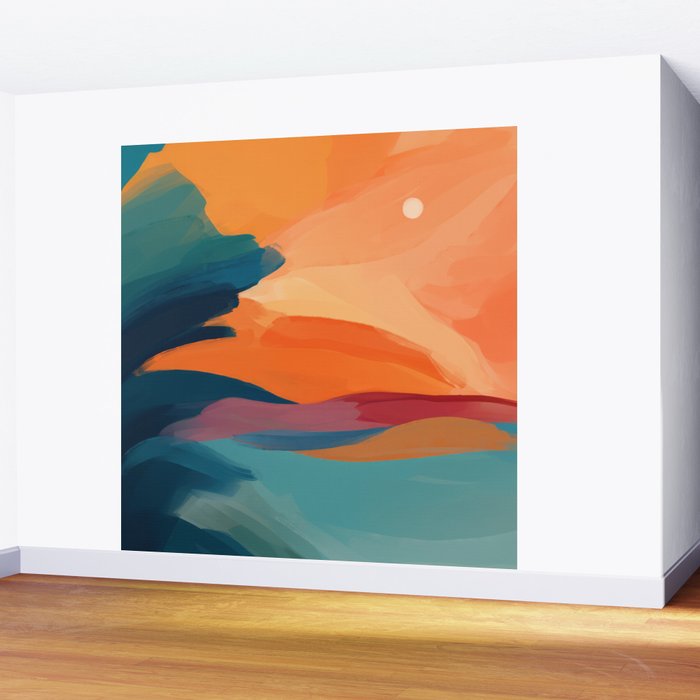 Sunset Over The Water - in Orange, Teal, and Blue Wall Mural Gallery Image 2