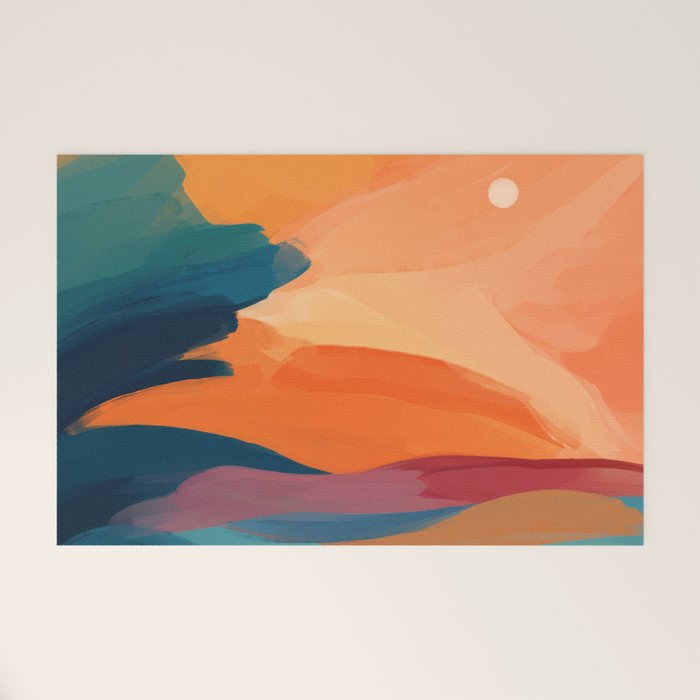 Sunset Over The Water - in Orange, Teal, and Blue Welcome Mat Gallery Image 1