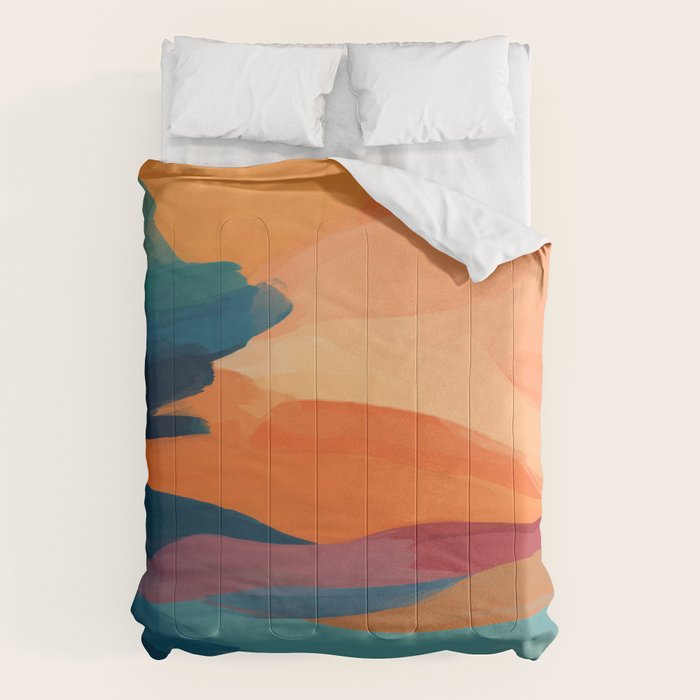 Sunset Over The Water - in Orange, Teal, and Blue Comforter Gallery Image 6
