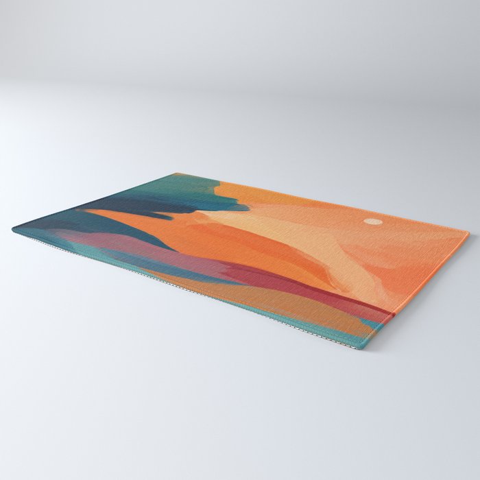 Sunset Over The Water - in Orange, Teal, and Blue Rug Gallery Image 3