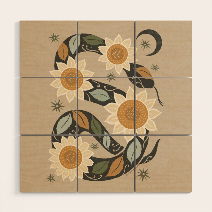 Snake and Sunflowers - Harvest Colors Wood Wall Art Gallery Image 1