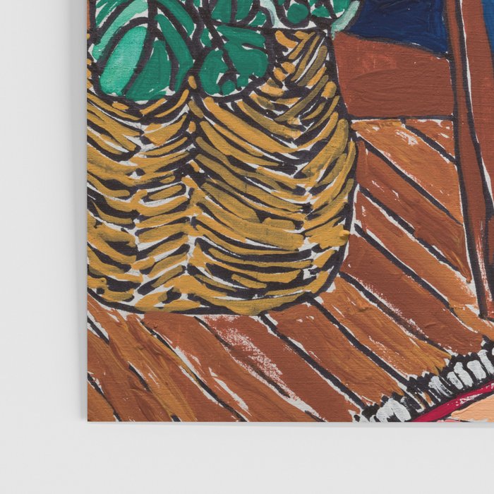 Ginger Cat on Blue Mid Century Chair Painting Poster Gallery Image 3