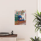 Ginger Cat on Blue Mid Century Chair Painting Poster Gallery Image 2