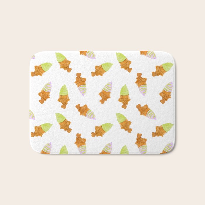 Matcha and Taro Taiyaki Ice Cream Cones Bath Mat Gallery Image 1