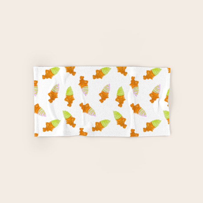 Matcha and Taro Taiyaki Ice Cream Cones Bath Towel Gallery Image 1