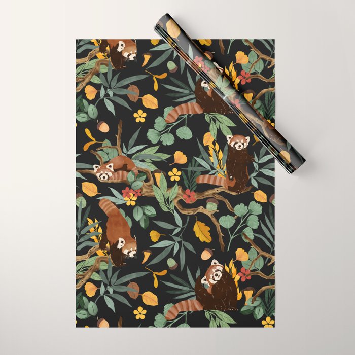 RED PANDAS IN DARK WILD NATURE Wrapping Paper Gallery Image 1