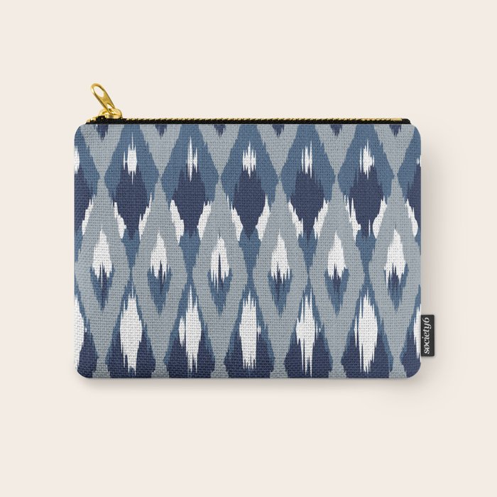 Festive, Boho Art, Geometric, Ikat Pattern, Blue Carry All Pouch Gallery Image 1