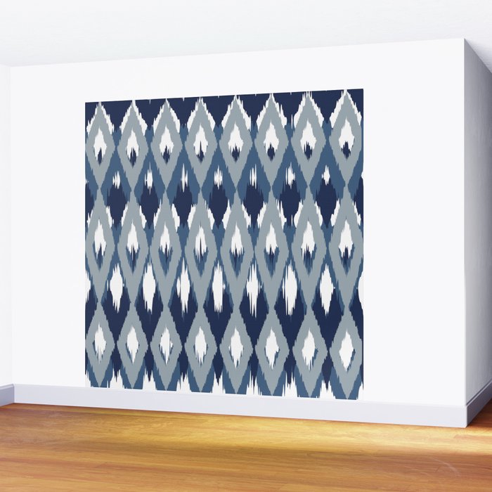 Festive, Boho Art, Geometric, Ikat Pattern, Blue Wall Mural Gallery Image 2