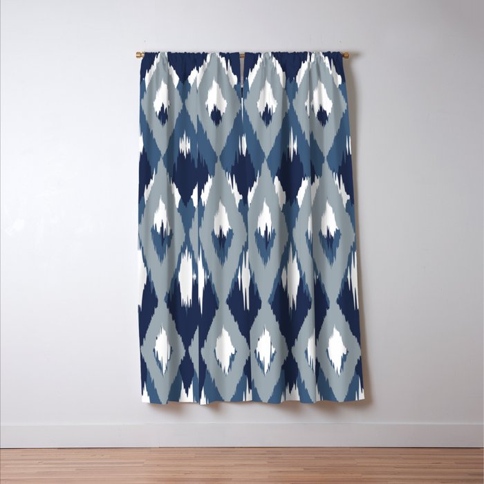 Festive, Boho Art, Geometric, Ikat Pattern, Blue Window Curtain Gallery Image 3
