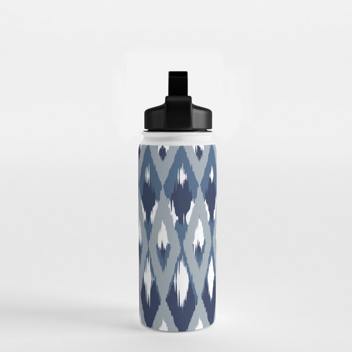 Festive, Boho Art, Geometric, Ikat Pattern, Blue Water Bottle Gallery Image 2