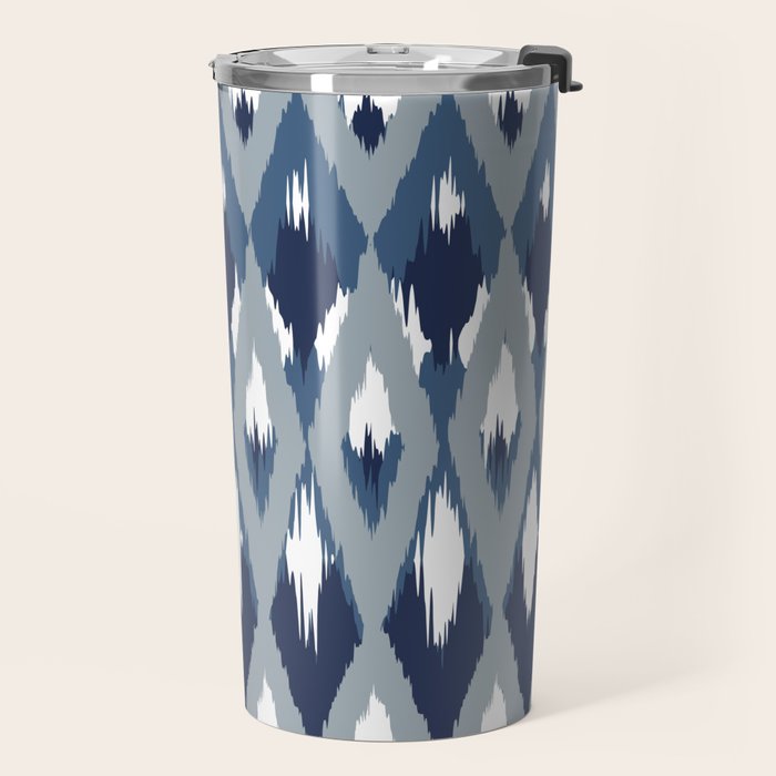 Festive, Boho Art, Geometric, Ikat Pattern, Blue Travel Mug Gallery Image 2