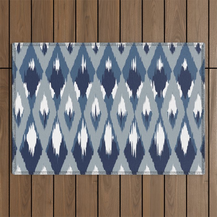Festive, Boho Art, Geometric, Ikat Pattern, Blue Outdoor Rug Gallery Image 1