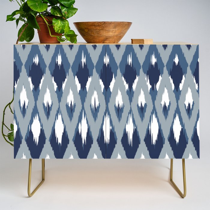 Festive, Boho Art, Geometric, Ikat Pattern, Blue Credenza Gallery Image 1