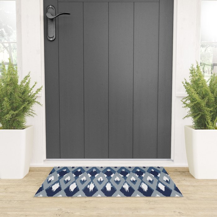 Festive, Boho Art, Geometric, Ikat Pattern, Blue Welcome Mat Gallery Image 3