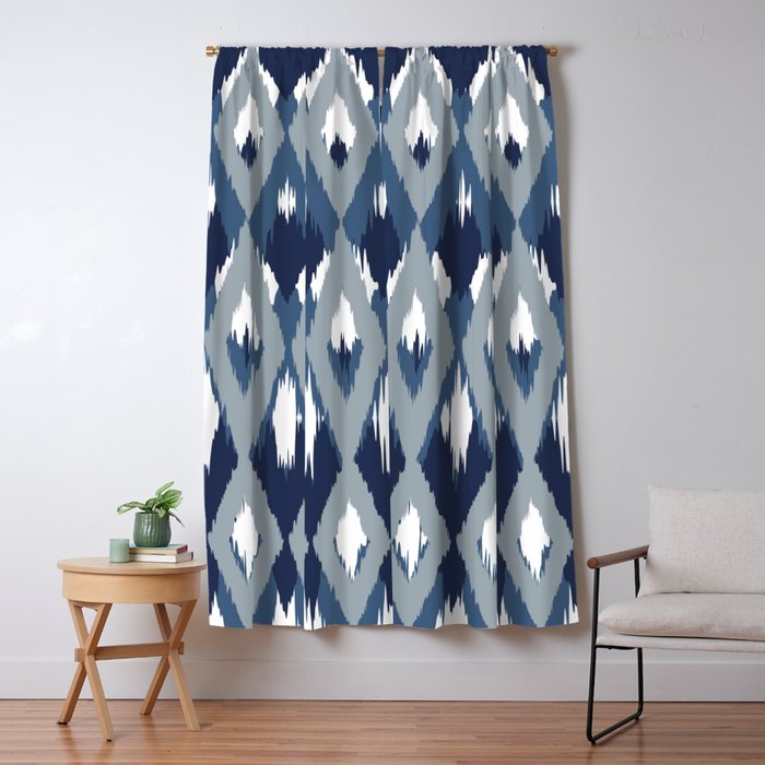 Festive, Boho Art, Geometric, Ikat Pattern, Blue Window Curtain Gallery Image 1