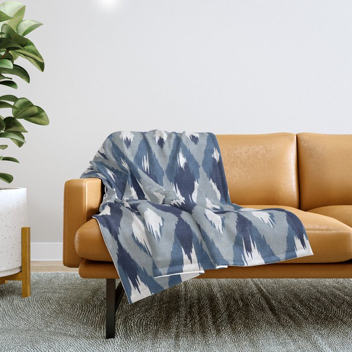 Festive, Boho Art, Geometric, Ikat Pattern, Blue Throw Blanket Gallery Image 1