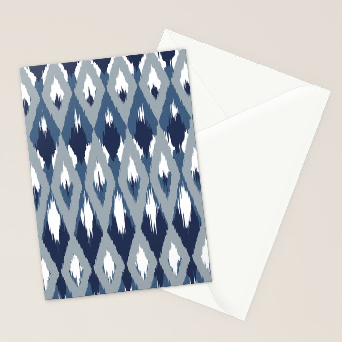 Festive, Boho Art, Geometric, Ikat Pattern, Blue Stationery Card Gallery Image 2