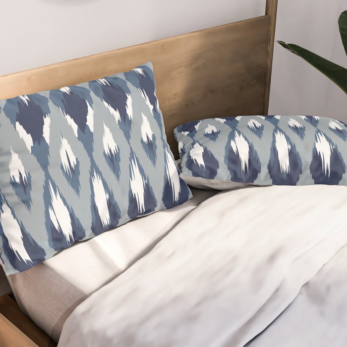 Festive, Boho Art, Geometric, Ikat Pattern, Blue Pillow Sham Gallery Image 2