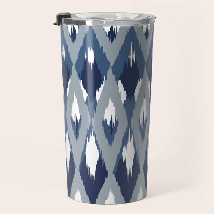Festive, Boho Art, Geometric, Ikat Pattern, Blue Travel Mug Gallery Image 3
