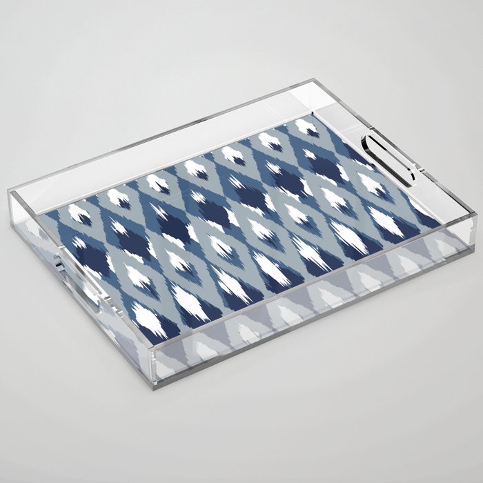 Festive, Boho Art, Geometric, Ikat Pattern, Blue Acrylic Tray Gallery Image 1