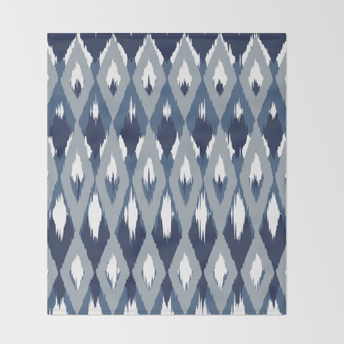 Festive, Boho Art, Geometric, Ikat Pattern, Blue Throw Blanket Gallery Image 2