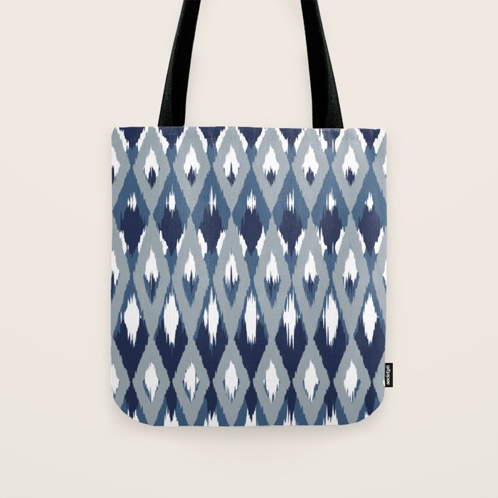 Festive, Boho Art, Geometric, Ikat Pattern, Blue Tote Bag Gallery Image 1